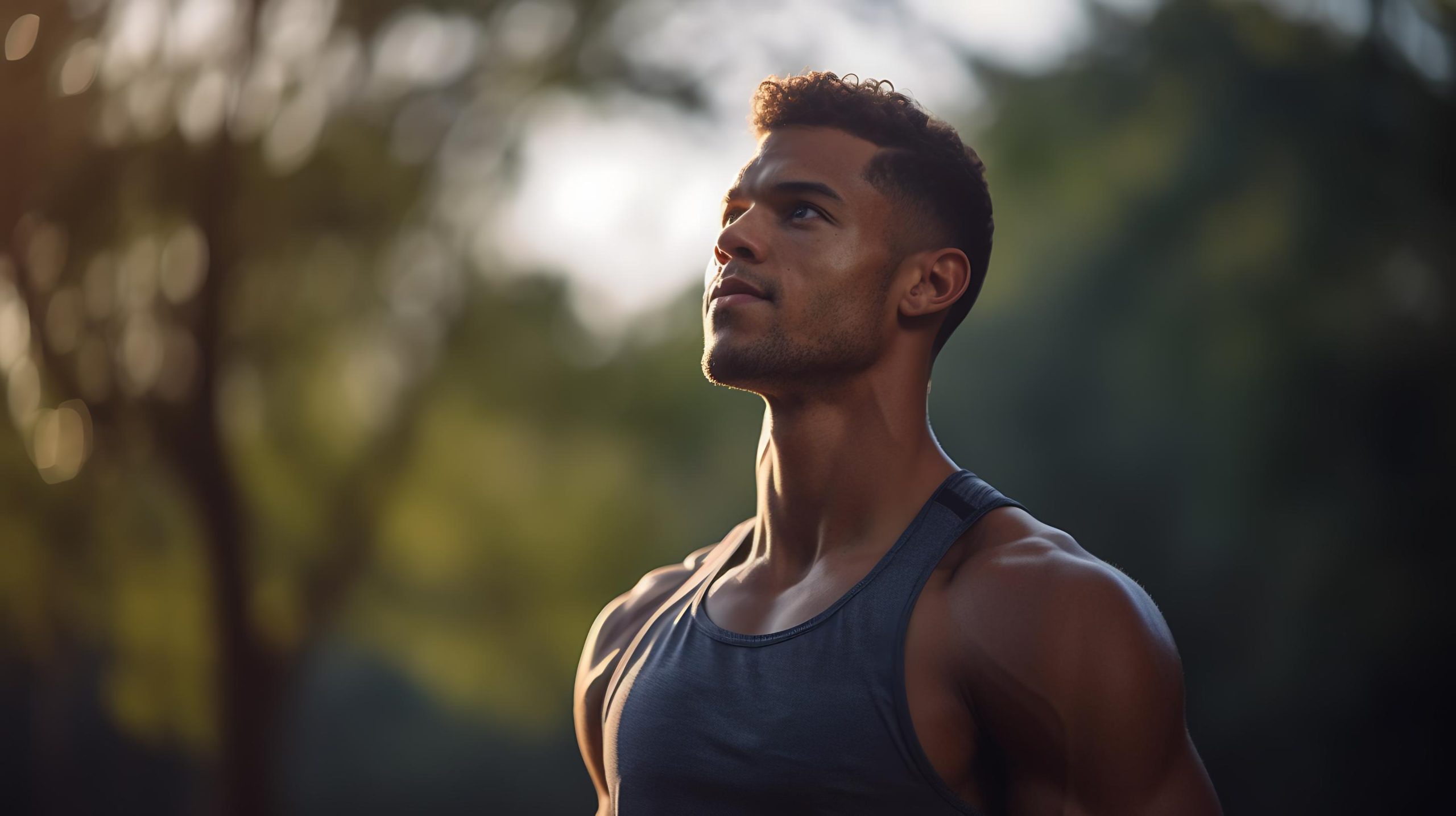 handsome athletic man after workout against backdrop naturecreated with generative ai technology 1 scaled