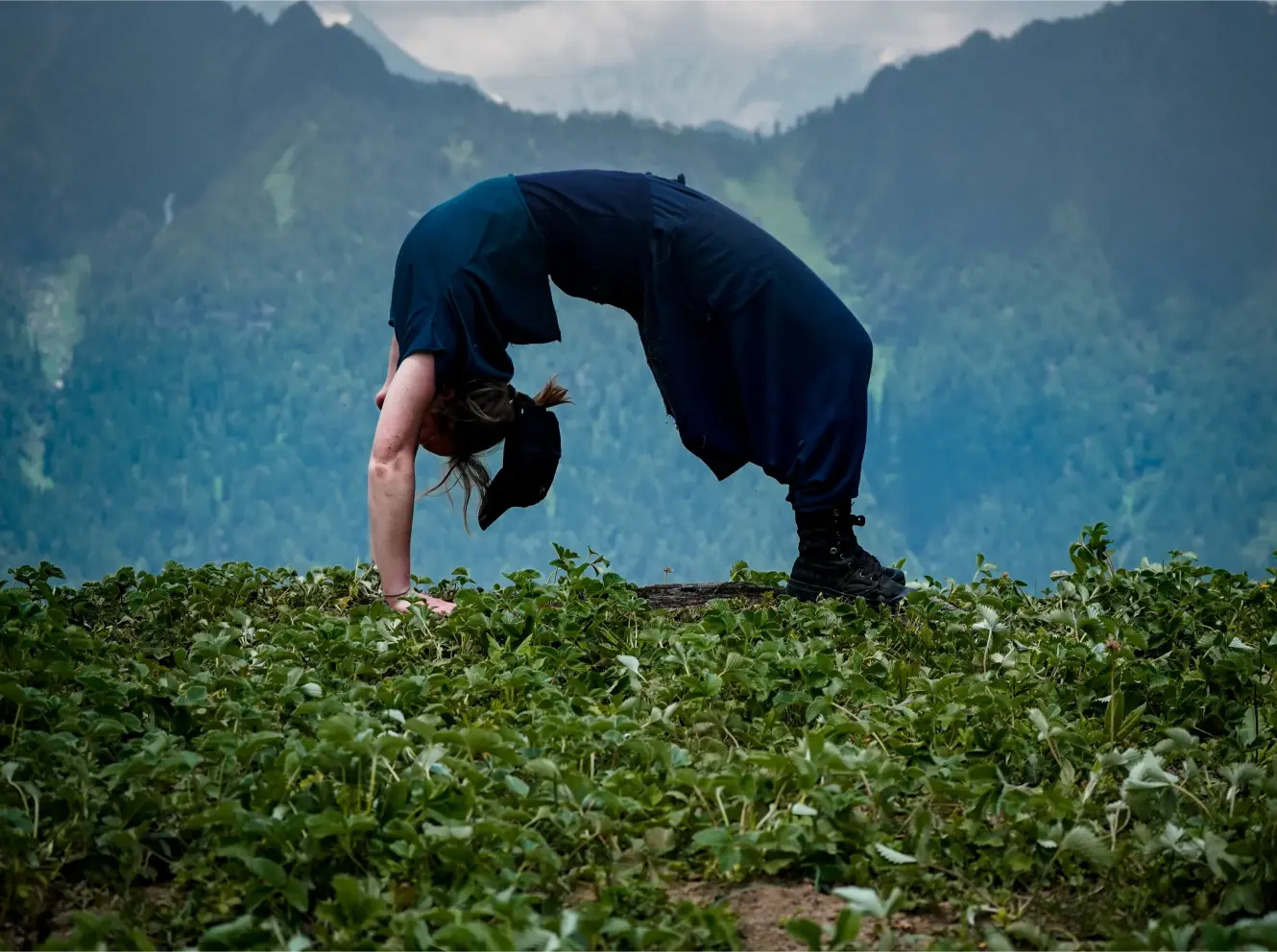 young woman doing yoga exercises natural environment 1