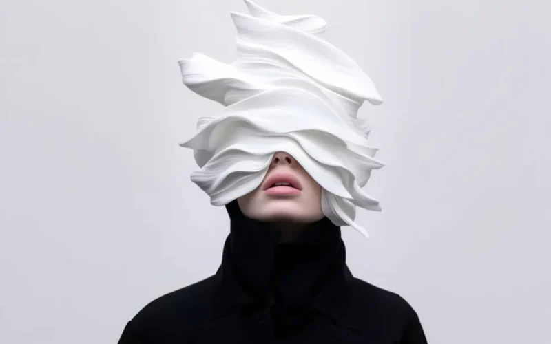 magnific photo a white woman with pink lips and a black coa 87903