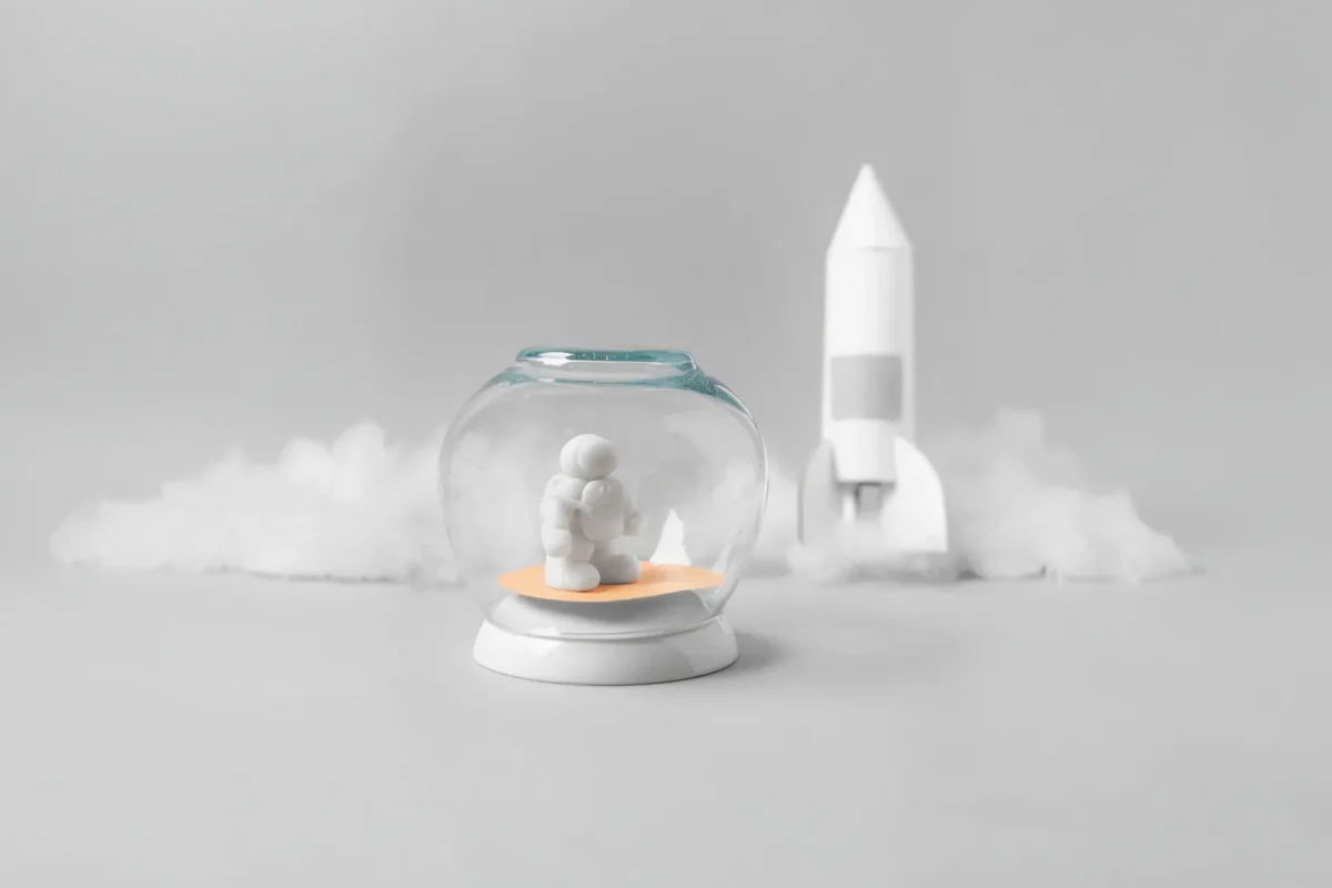 Rocket and snow globe with figurine