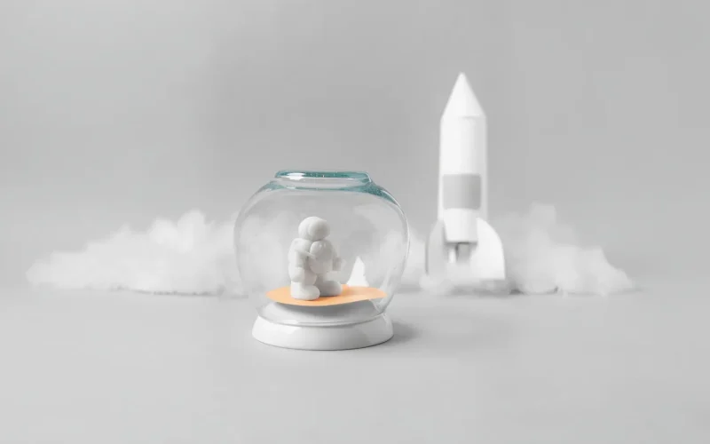 Rocket and snow globe with figurine