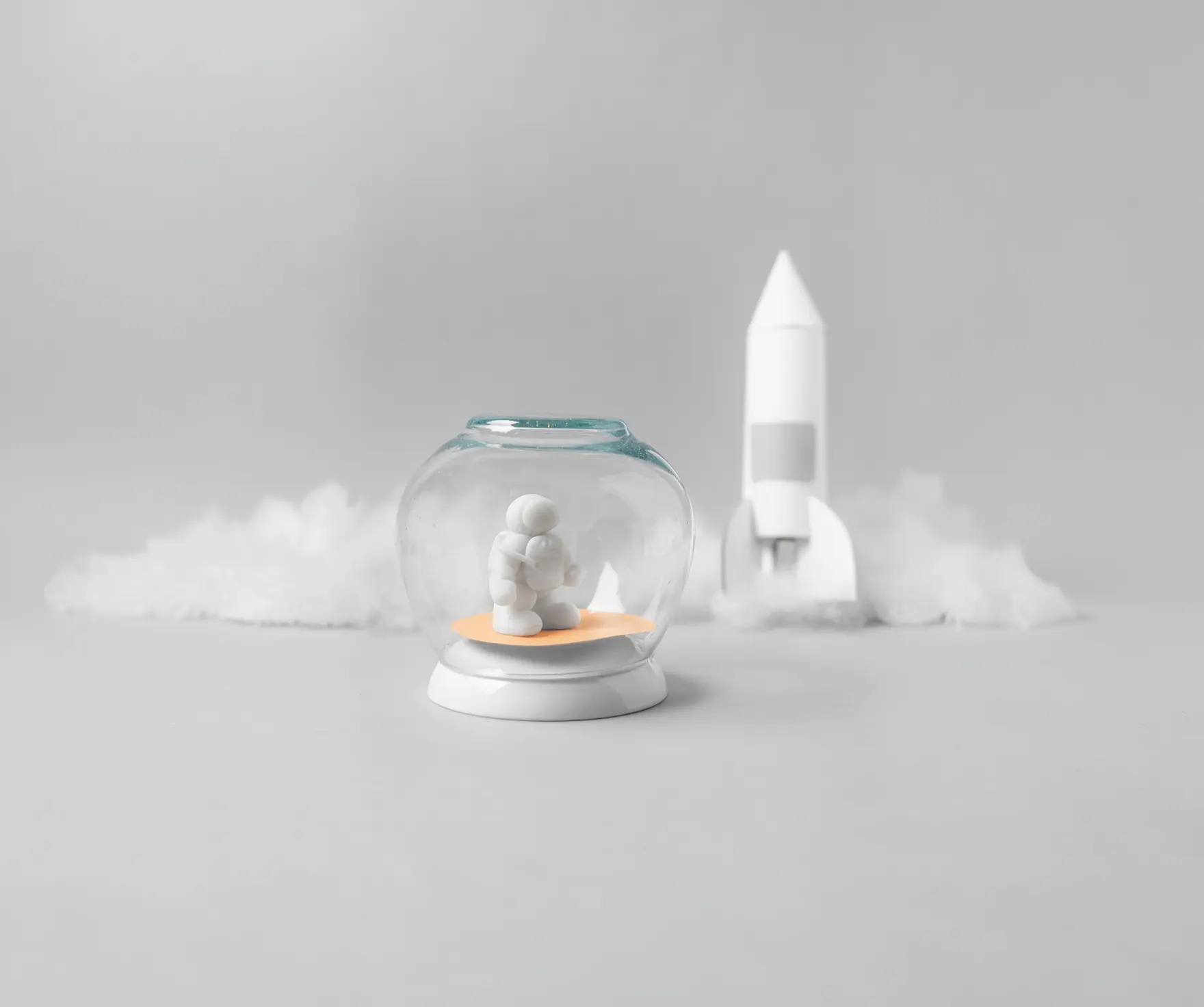 Rocket and snow globe with figurine